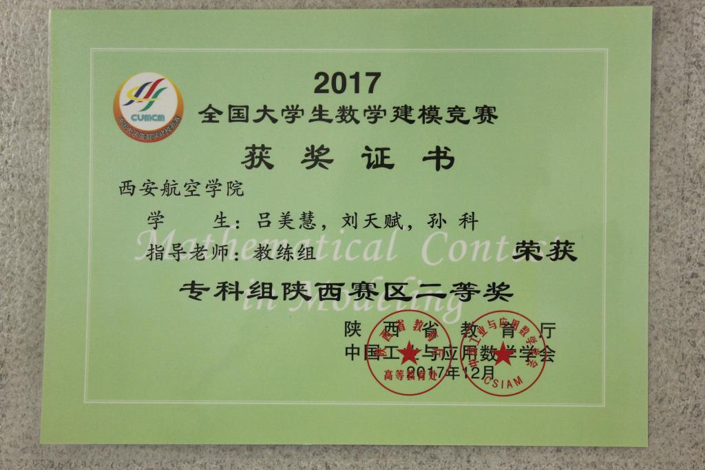 专科组陕西省二等奖1项